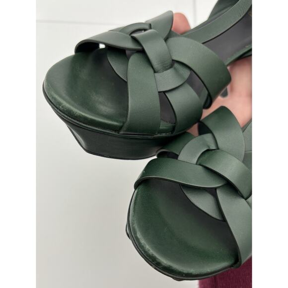 YSL Yves Saint Laurent Tribute 75 Platform Sandal Heels Dark Green Size 38 / 8 - Picture 12 of 16
